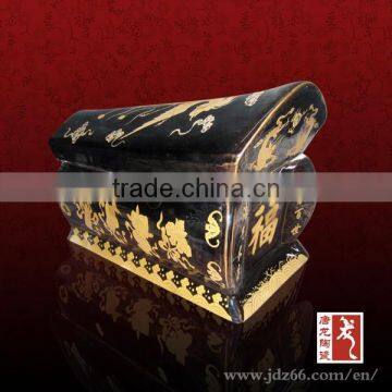 Hand painted black glazd gold flower high quality ceramic funeral product porcelain urn for hot sale