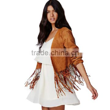 2015 new fashion women/ladies European fringed hem long sleeve short jacket