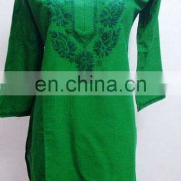 Indian Cotton Chicken Embroidered Casual Tunic Ethnic Women Lucknowi White Top Shirt
