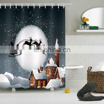i@home Merry Christmas wholesale digital printing polyester shower curtain waterproof