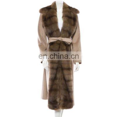 Top Quality Women Winter Cashmere Fur Collar Long Coat