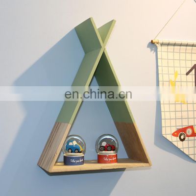 wholesale triangle wood cartoon children kids decorative wall mount shelf for home decora
