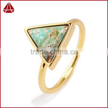 Natural turquoise rings fashion 18k gold plated triangle shaped turquoise ring for women jewelry wedding