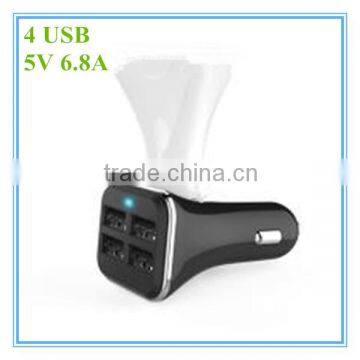 hot sale oem black and white 4 usb port led 5v 6.8a car charger