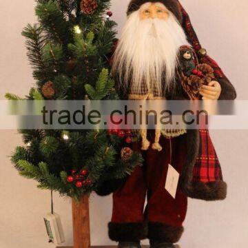 XM-A6002 24 inch indoor forest santa claus with lighted tree for christmas decoration