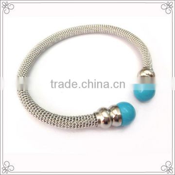 Unisex Stainless Steel Mesh Bangle With Turquoise
