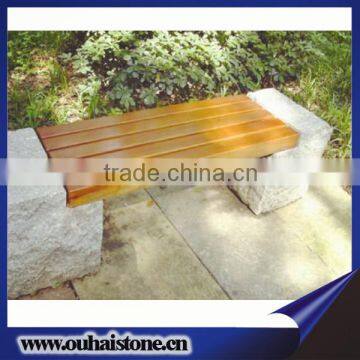 High quality natural granite chairs support wooden stone bench