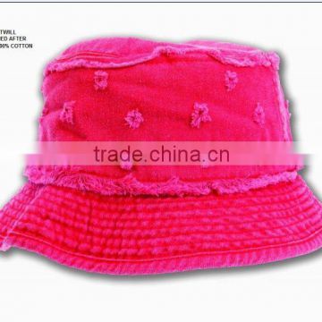 high quality red plain bucket hats with worn-out on the crown