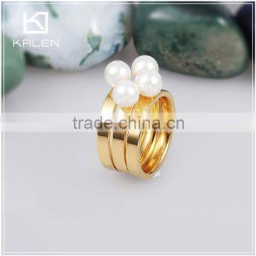 Low price brand women 24kt gold plated steel pearl ring designs 2014