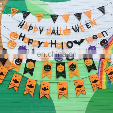 Nonwovens Flags Halloween Decor Accessary Garlands Banner Bunting Party Bat Pumpkin Spider designs