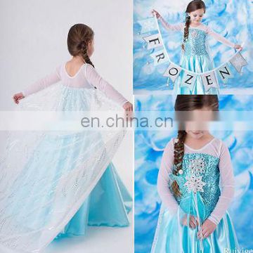Top selling children size elsa dress cosplay costume in frozen for sale FC2118