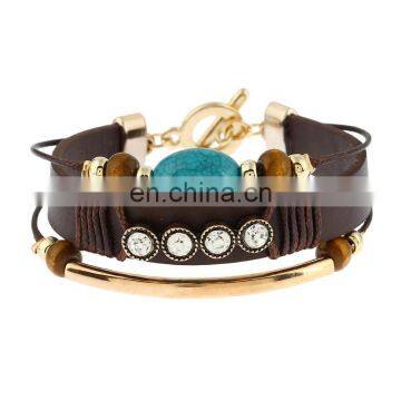 Caribbean Hand-woven Bead Turquoise Leather Cord Bracelet