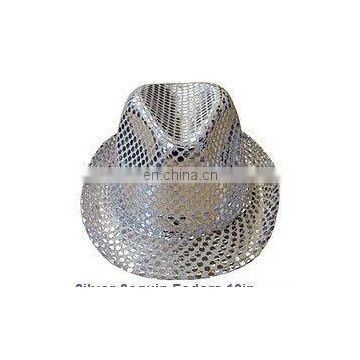 silver sequin fedora 10" hat