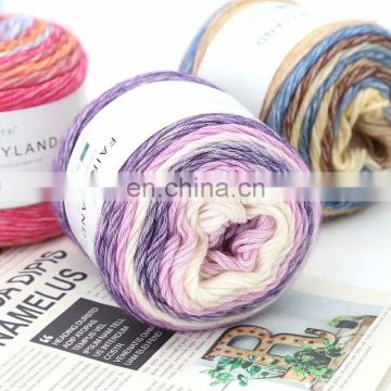 Cake rainbow yarn hand woven cotton acrylic wool blend yarn dyed gradient rendering rainbow yarn for crochet