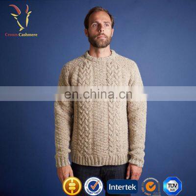 Chunky Cable Knit 100% Wool Sweater Pullover for Men