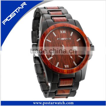 Auto Date Water Resistant Alarm Feature Natural Wood Steel watch