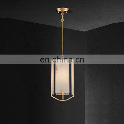 Nordic restaurant small chandelier bedroom bedside luxury brass alabaster pendant lamp