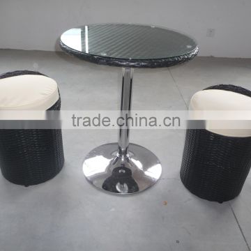 5mm glass top table and Rattan stool set