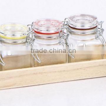 Small glass jar with wooden tray (LB105/6W)