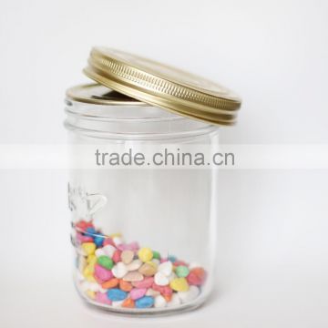 Glass storage jar with stainless steel lid strong bottle machine made and metal lid