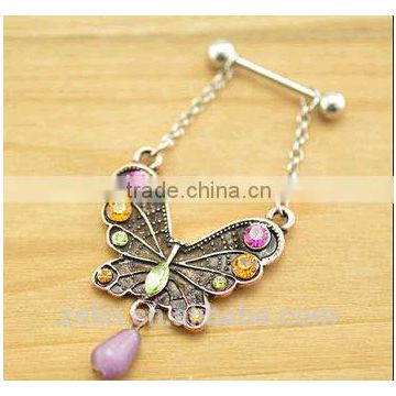 body piercing jewelry butterfly shape crystal dangle nipple ring