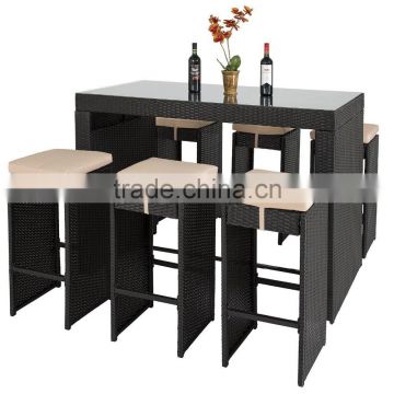 7pc rattan wicker bar stool dining table set for eating and drinking for hot sale