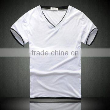 2016 fashion high quality v-neck plain white cotton t shirt
