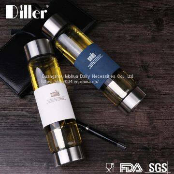 Diller BPA Free Eco Friendly Blank Clear Chinese Tea Infuser Glass Drinking Water Bottle With Filter