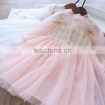 New children's clothing striped plaid 3 pearl net yarn dress girls skirt children's clothing