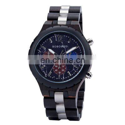 Business Stainless Steel Watches for Men Wooden Stop Watch Waterproof Timepieces Chronograph Wristwatch Customize Logo OEM