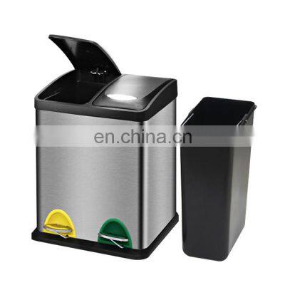 Good feedback stainless steel recycle waste bin 2 two compartments rubbish bin kitchen recycle bin in different color