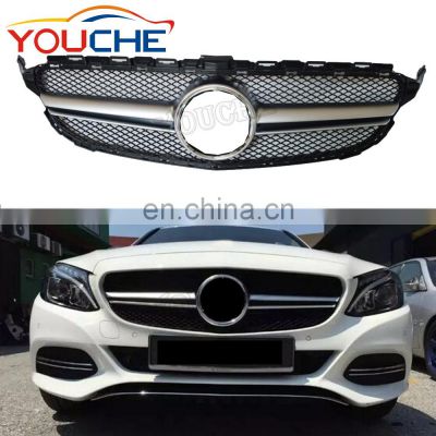 AMG style front bumper grille mesh hood for Mercedes Benz C class W205 sport edition 2015-2018 silver ABS grille