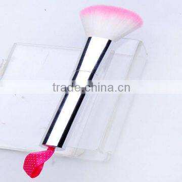 New design,fashion satin ribbon with Aluminum handle single blush mineral makeup brush