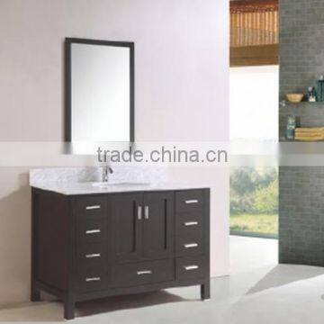 Traditional Floor Standing Single Sink Vanity Furniture White Marble Counter Solid Wood Bathroom Furniturere