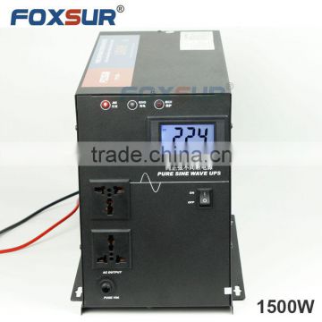Foxsur Hot Sales home use Solar panel intelligent 12V DC TO 230V AC 1500W with battery pure sine wave inverter