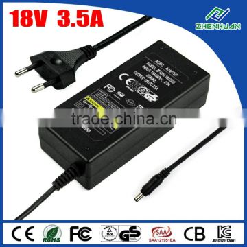 Desktop adapter 18V 3.5A switch power supply with 5.5*2.1mm connector