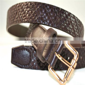fashion PU fake leather with Grid lines pattern and pin buckle belt