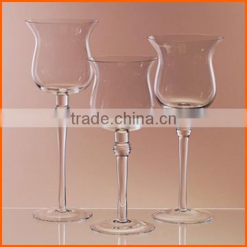 Wholesale luxury decorative clear glass long stem candle holder