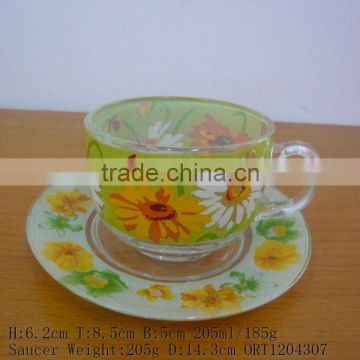 glass cup with saucer colorful