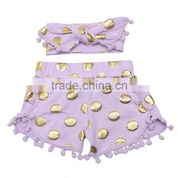 Beautiful Kids outfit pom pom shorts with polka gold dot and headband for children sweet shorts
