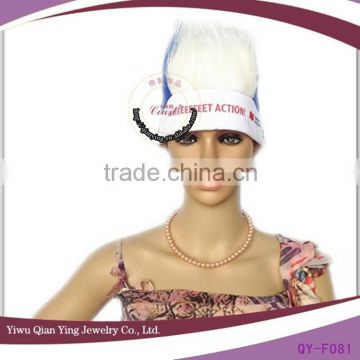cheap wholesale white and blue promotional sports fans headband hair wigs