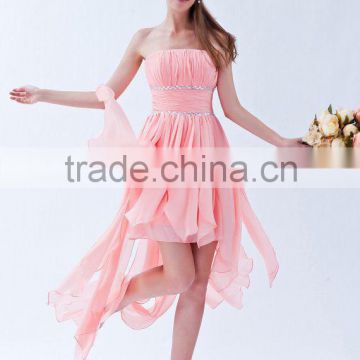 High Quality 2014 new youth strapless sleeveless mini Party Dress with trains and ruffle sheath teenage party dress