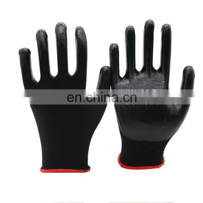 Black Polyester Nitrile Coated Work Gloves EN388 Working Safety Gloves Guante Nitrilo Oil Resistant Gloves