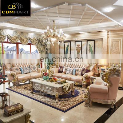 European-style luxury gold 123 sofa combination Carved solid wood living room sofa furniture
