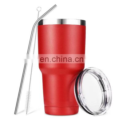 Double wall insulated stainless steel 30oz keep hot and cold wine tumbler with lid and straw