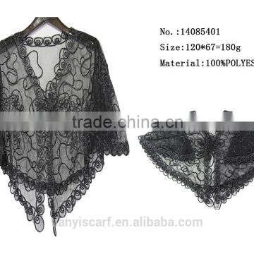 2016 brand designer black transparent flower lace capes poncho coat cape