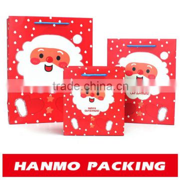 cute father christmas printing coated paper gift bag with handle wholesale