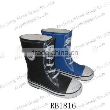 2013 kids' classic rubber rain boots with shoelace pattern