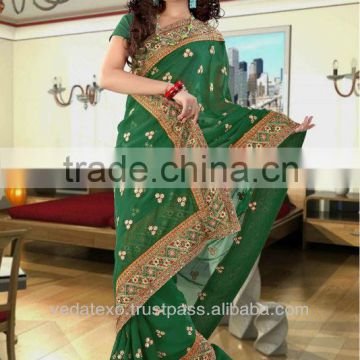 Bottle Green Embroidery saree