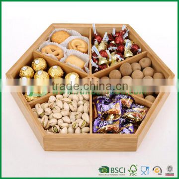 Multi sectional bamboo snack serving tray